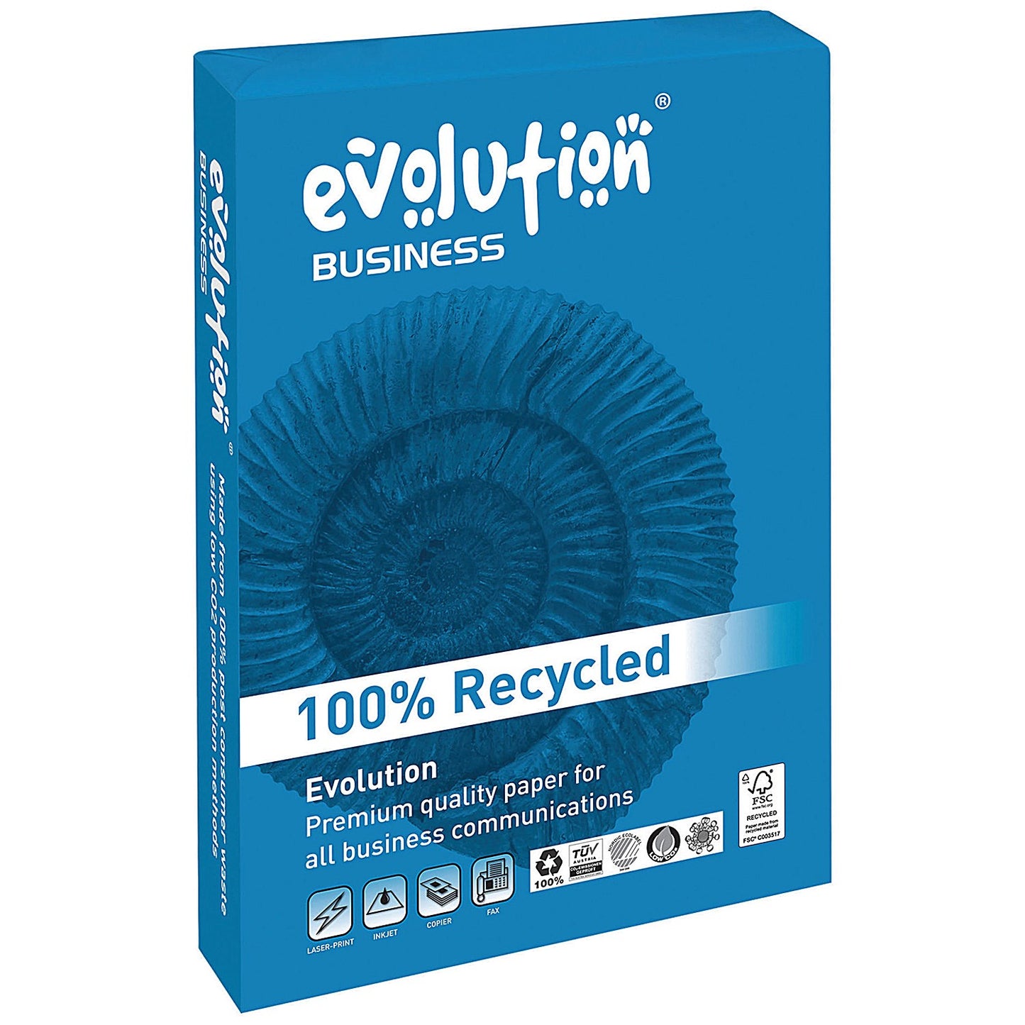 Evolution A4 Business Recycled Paper, White , 120gsm, Ream (250 Sheets)