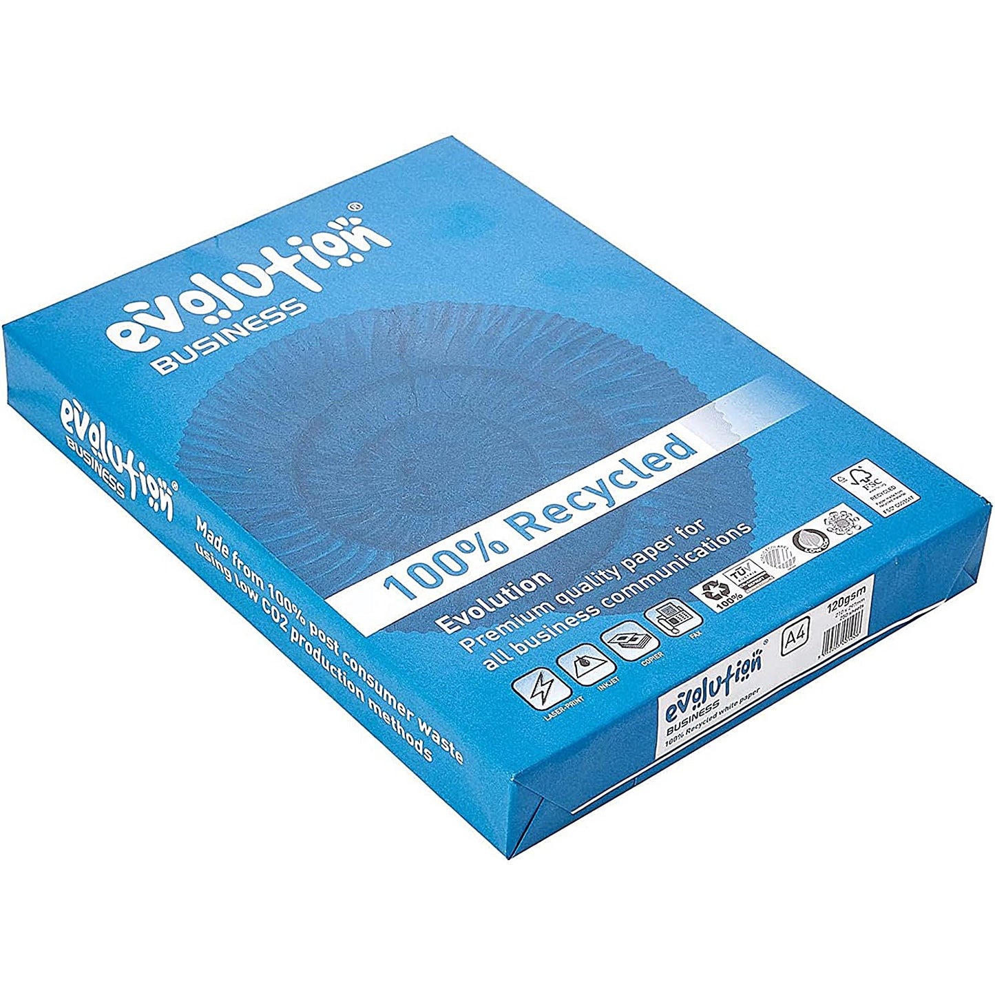 Evolution A4 Business Recycled Paper, White , 120gsm, Ream (250 Sheets)