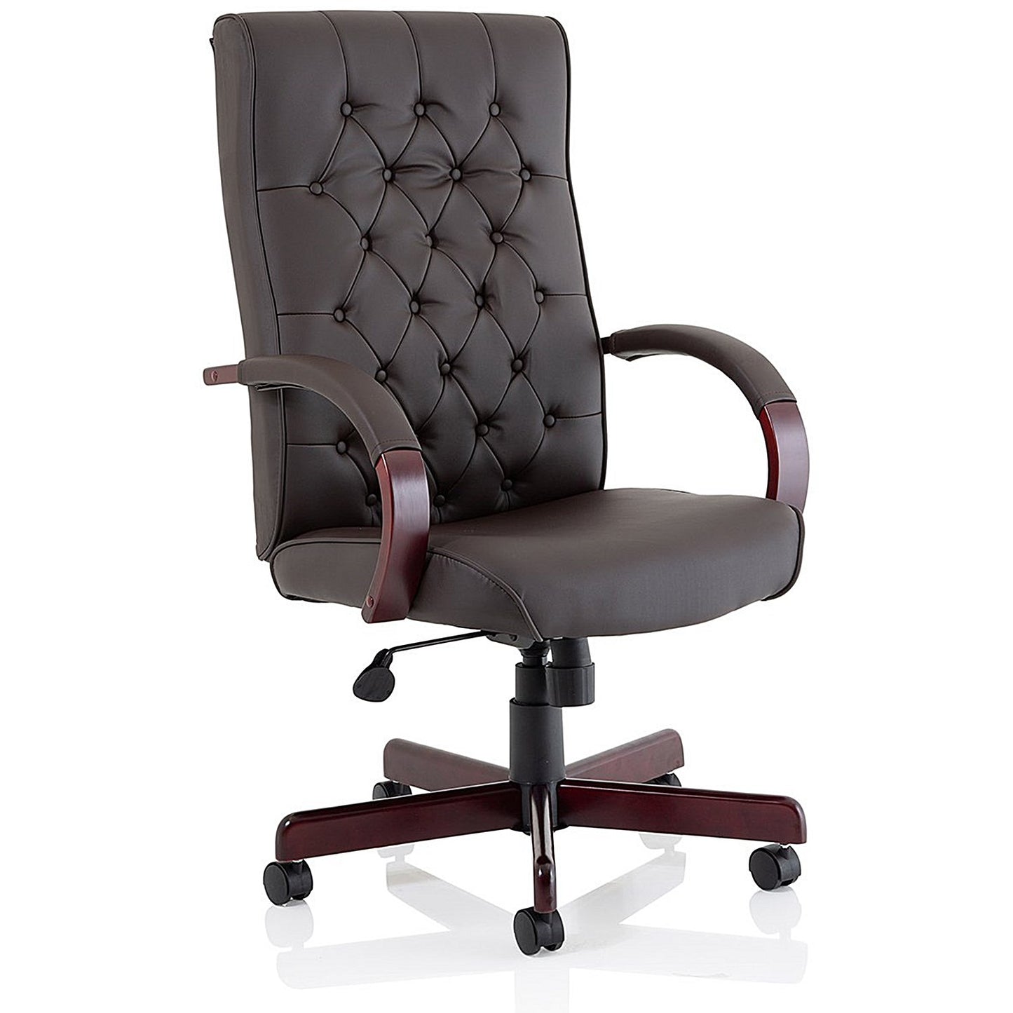 Chesterfield Executive Chair, Fixed Height Arms, Brown