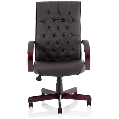 Chesterfield Executive Chair, Fixed Height Arms, Brown