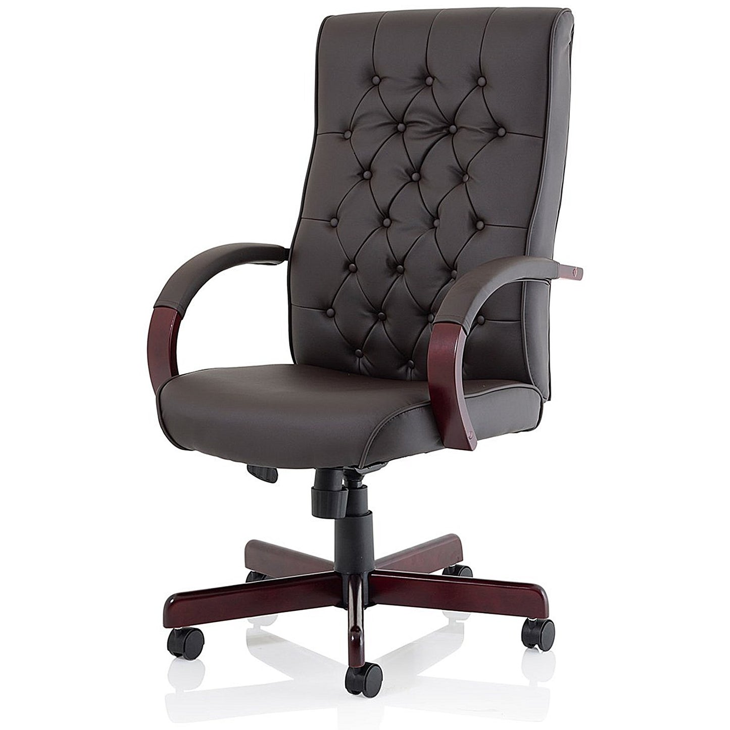 Chesterfield Executive Chair, Fixed Height Arms, Brown