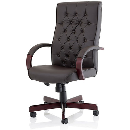 Chesterfield Executive Chair, Fixed Height Arms, Brown