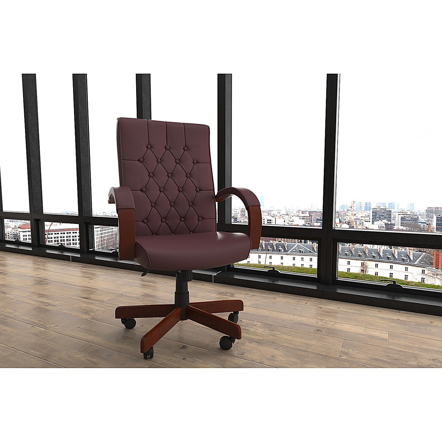 Chesterfield Executive Chair, Fixed Height Arms, Burgundy