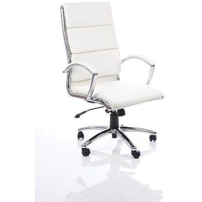 Classic High Back Executive Chair, Fixed Height Arms, White