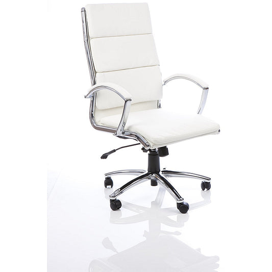 Classic High Back Executive Chair, Fixed Height Arms, White