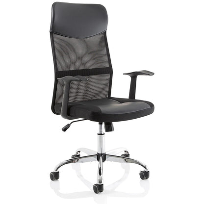 Vegalite Executive Mesh Chair, Fixed Height Arms, Black