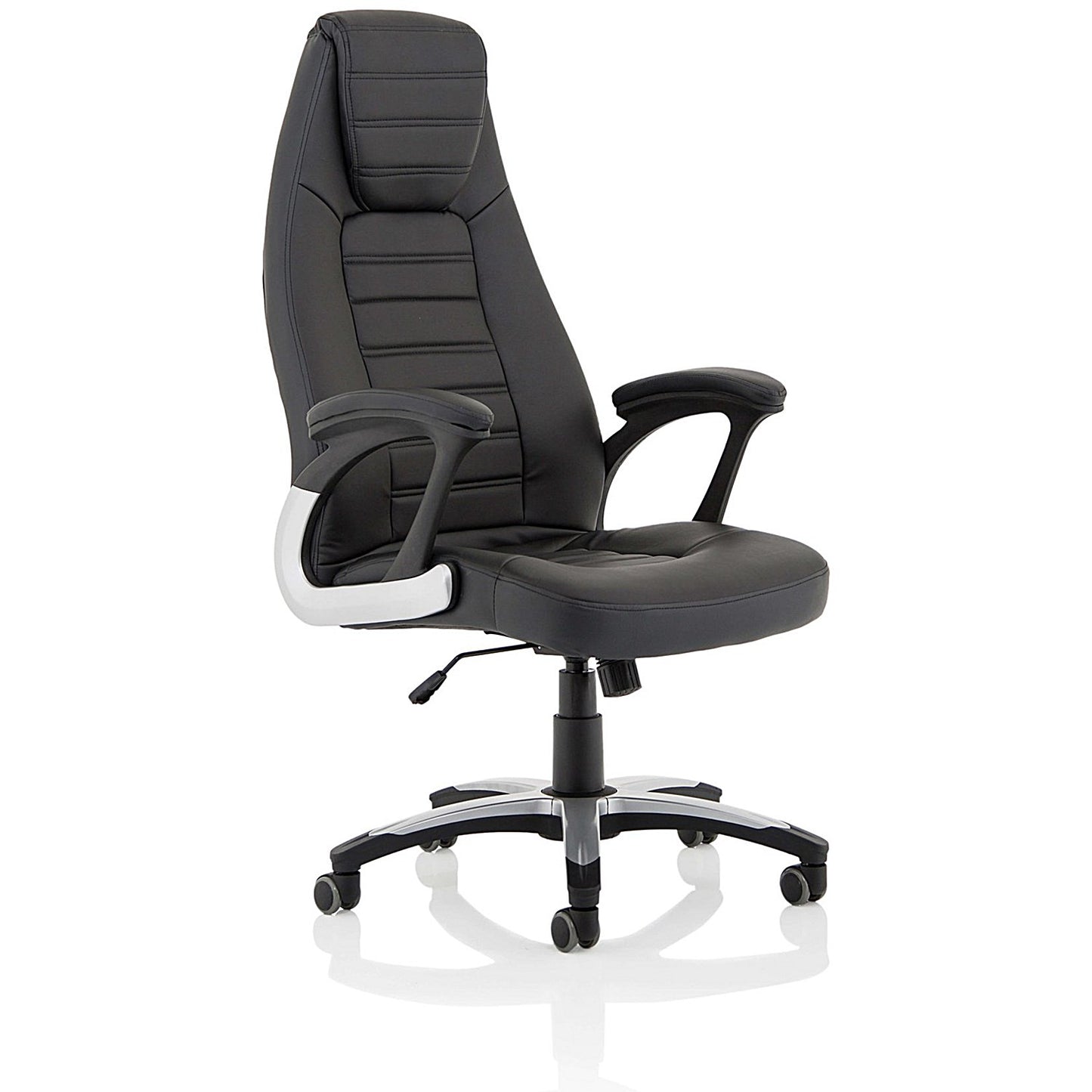 Metropolis High Back Leather Look Chair, Fixed Height Arms, Black