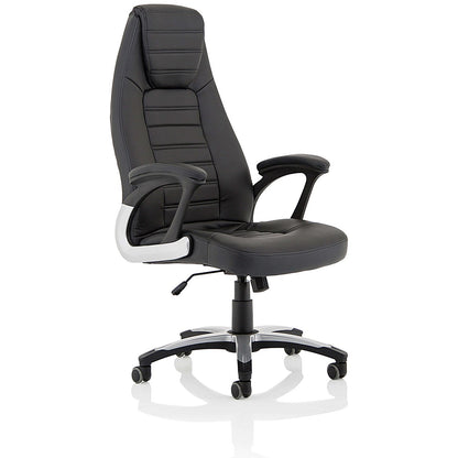 Metropolis High Back Leather Look Chair, Fixed Height Arms, Black