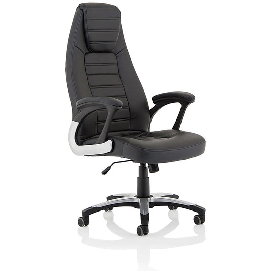 Metropolis High Back Leather Look Chair, Fixed Height Arms, Black