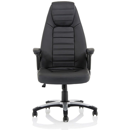 Metropolis High Back Leather Look Chair, Fixed Height Arms, Black