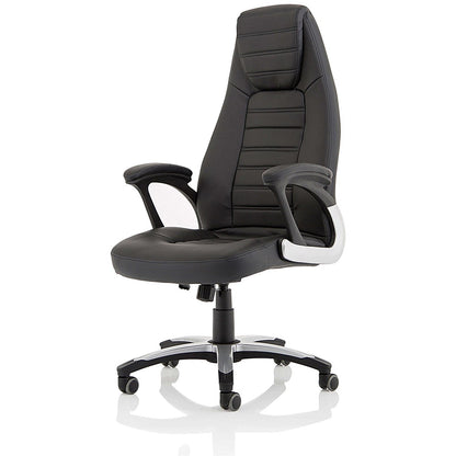 Metropolis High Back Leather Look Chair, Fixed Height Arms, Black