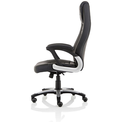 Metropolis High Back Leather Look Chair, Fixed Height Arms, Black