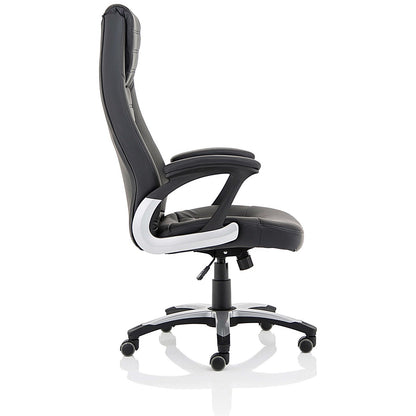 Metropolis High Back Leather Look Chair, Fixed Height Arms, Black