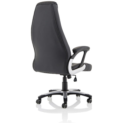 Metropolis High Back Leather Look Chair, Fixed Height Arms, Black