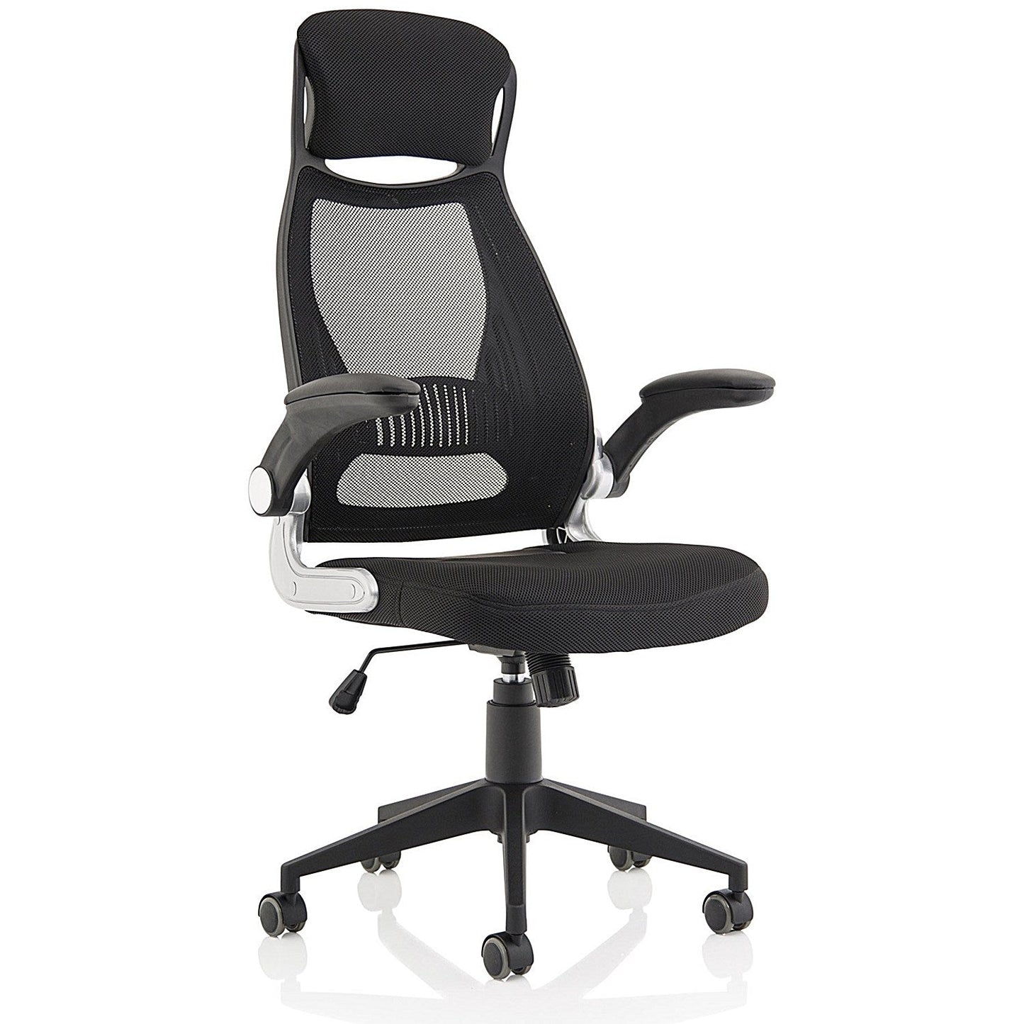 Saturn Executive Mesh Back Chair, Headrest, Folding Arms, Black