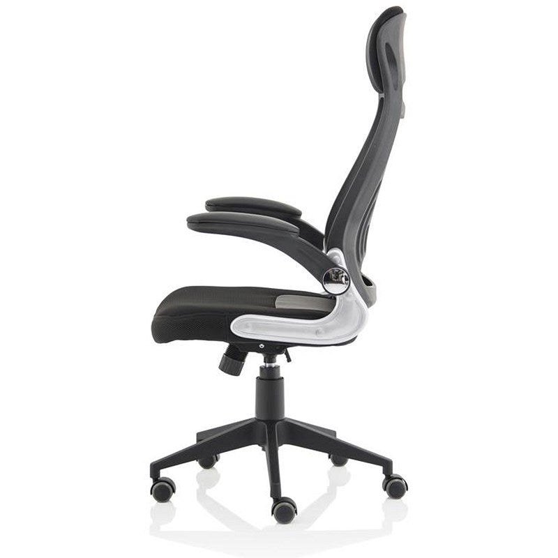 Saturn Executive Mesh Back Chair, Headrest, Folding Arms, Black