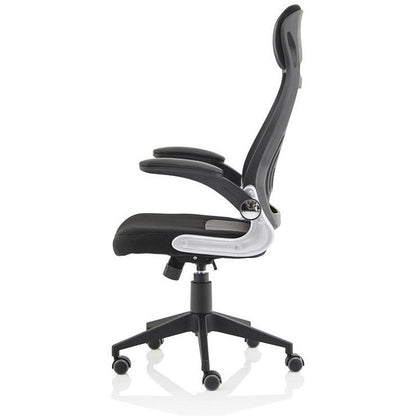 Saturn Executive Mesh Back Chair, Headrest, Folding Arms, Black