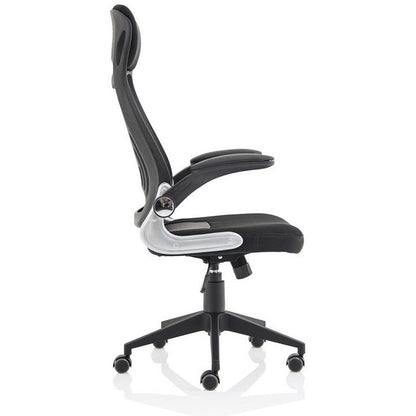 Saturn Executive Mesh Back Chair, Headrest, Folding Arms, Black