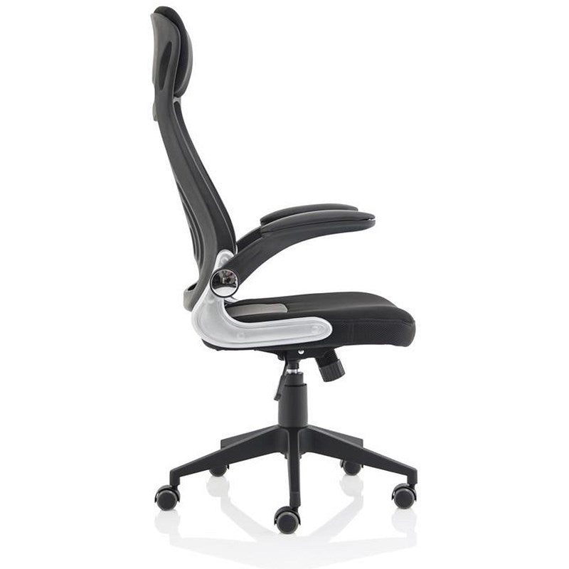 Saturn Executive Mesh Back Chair, Headrest, Folding Arms, Black