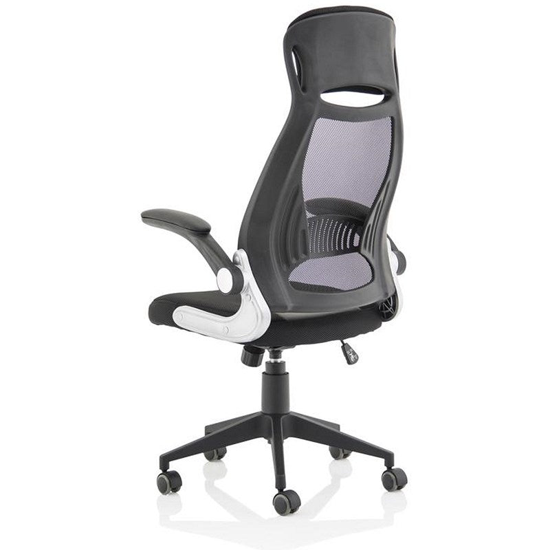 Saturn Executive Mesh Back Chair, Headrest, Folding Arms, Black