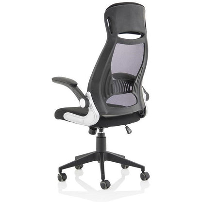 Saturn Executive Mesh Back Chair, Headrest, Folding Arms, Black