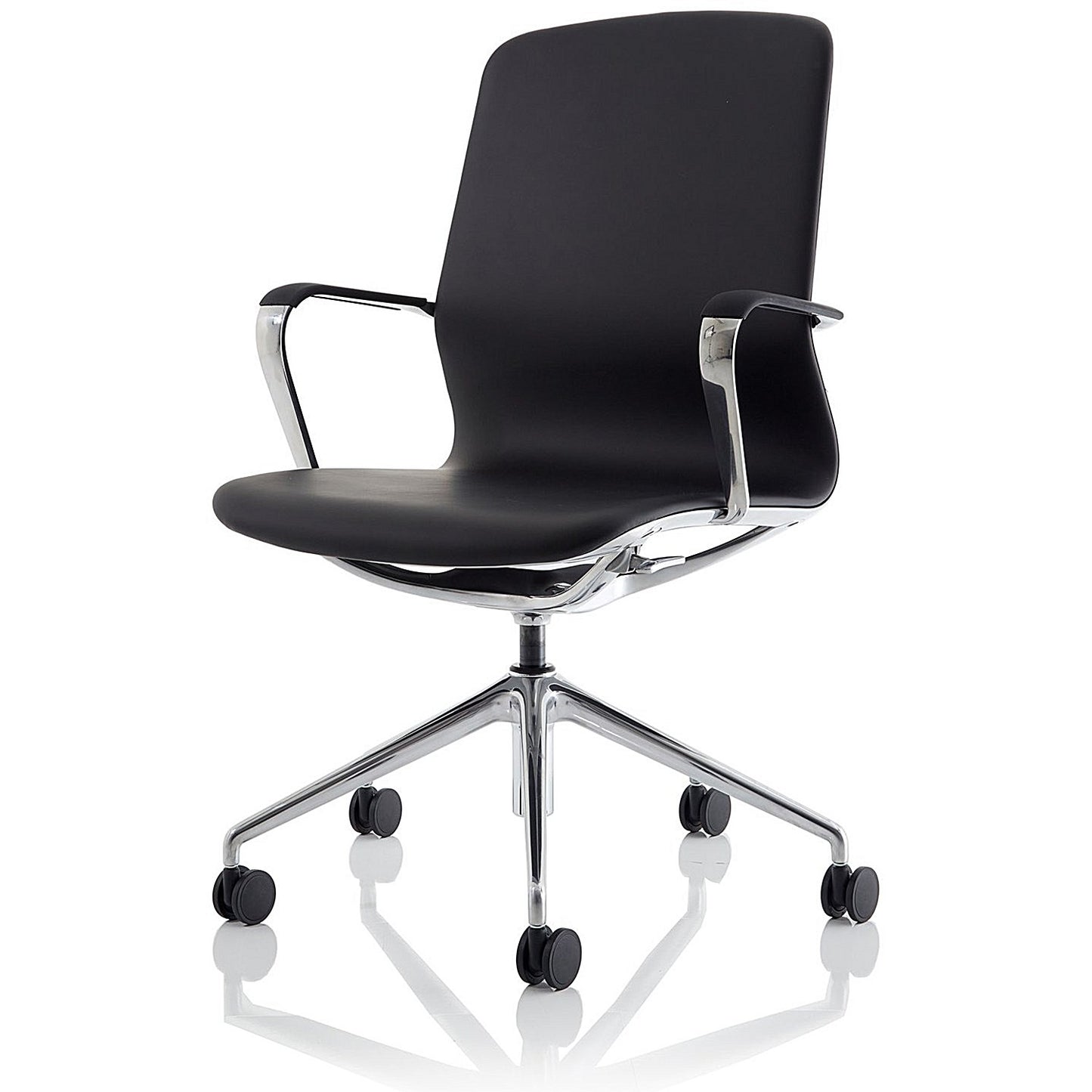 Lucia Executive Chair, Chrome Frame, Fixed Height Arms, Black