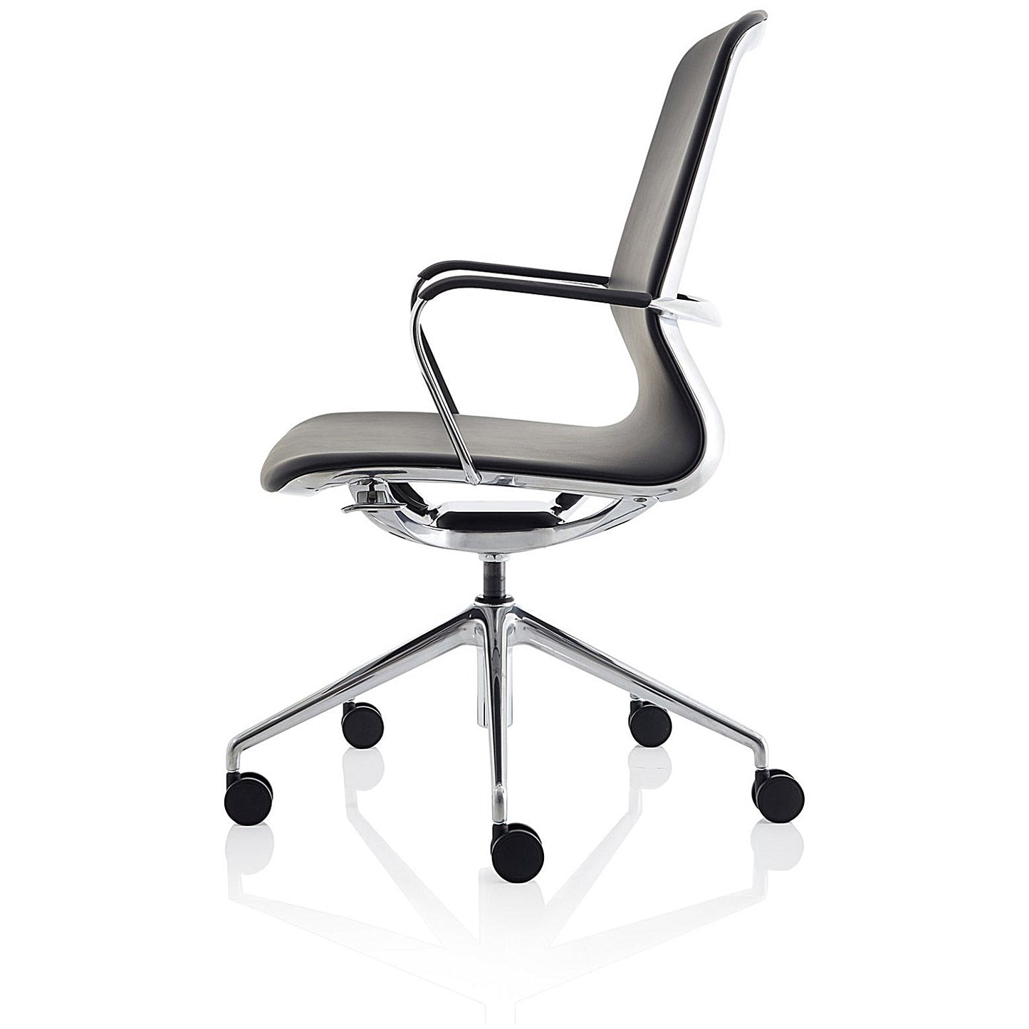 Lucia Executive Chair, Chrome Frame, Fixed Height Arms, Black