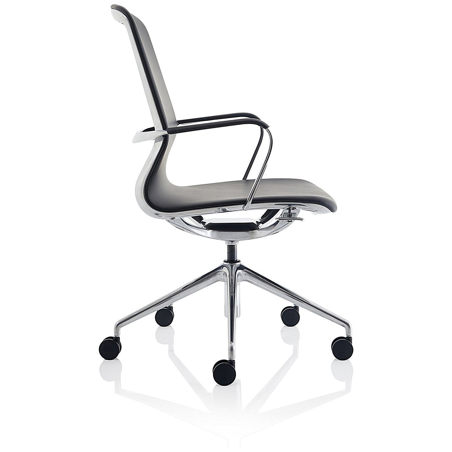 Lucia Executive Chair, Chrome Frame, Fixed Height Arms, Black