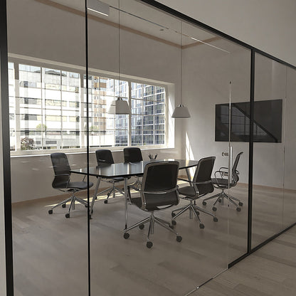 Lucia Executive Chair, Chrome Frame, Fixed Height Arms, Black