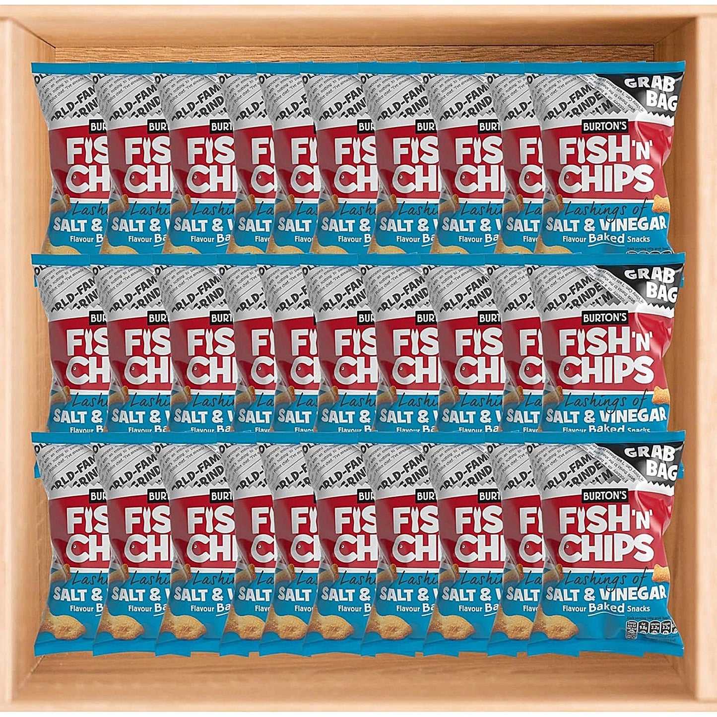 Burton's Fish N Chips Salt Vinegar Baked Snacks Grab Bag, 40g, Pack of 30