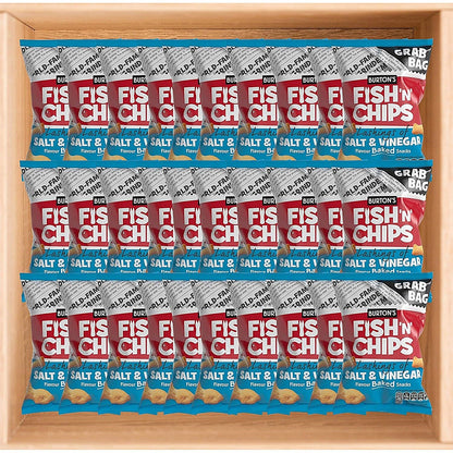 Burton's Fish N Chips Salt Vinegar Baked Snacks Grab Bag, 40g, Pack of 30