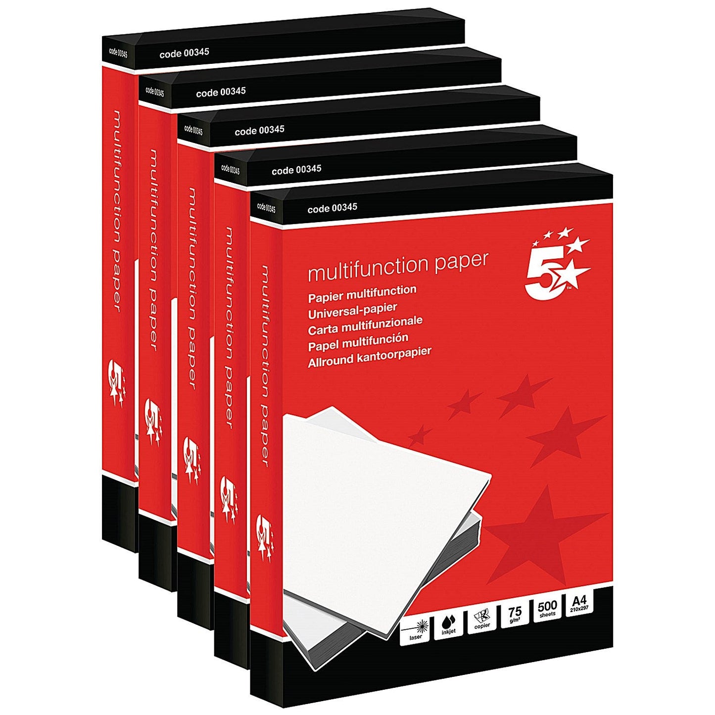 5 Star A4 Multifunction Paper, White, 75gsm, Box (5 x 500 Sheets)