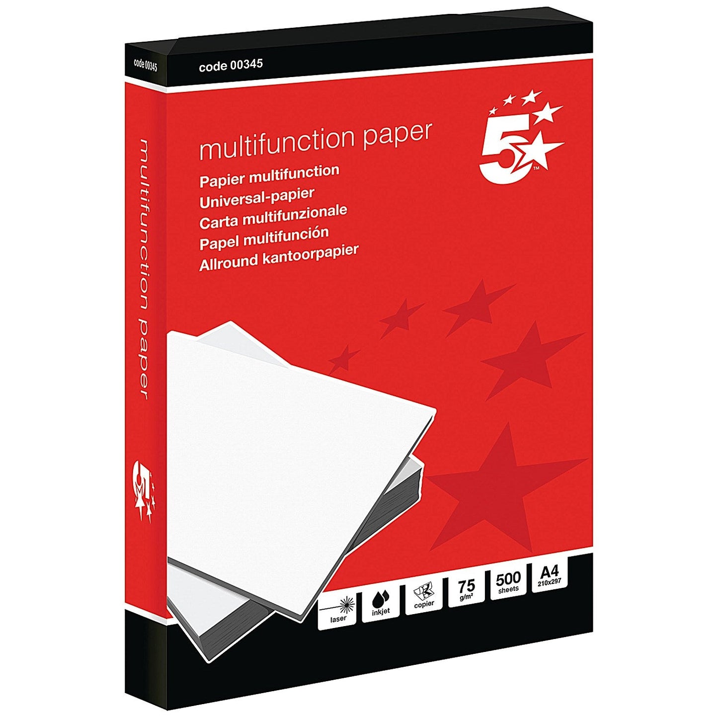 5 Star A4 Multifunction Paper, White, 75gsm, Box (5 x 500 Sheets) Easy2Order : FS00345