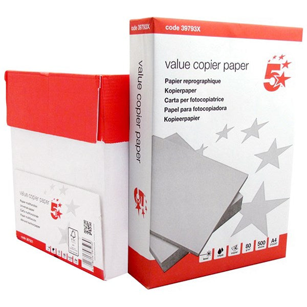 5 Star A4 Copier Paper 80gsm White Ream-Wrapped (Pack of 2500)