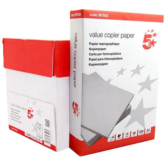 5 Star A4 Copier Paper 80gsm White Ream-Wrapped (Pack of 2500)