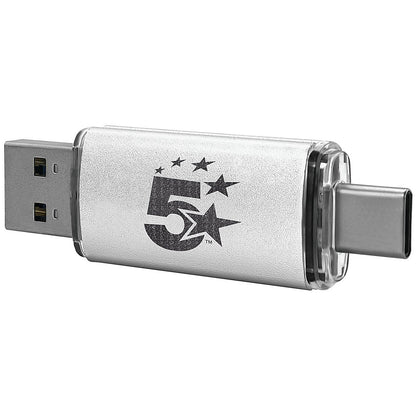 5 Star USB 3.2 Gen 1 Combo Flash Drive with USB A/C 64GB Silver Easy2Order : FS667950