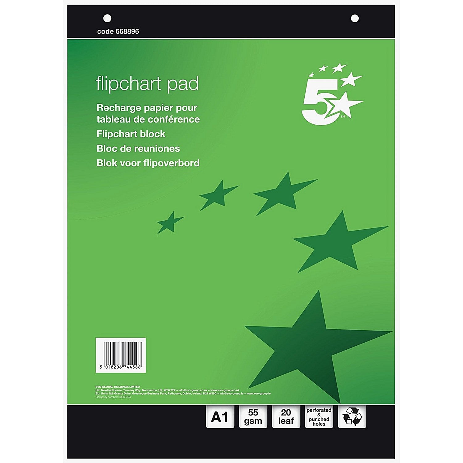 5 Star Recycled Flipchart Pad 55gsm 20 Sheets A1 (Pack of 5) Easy2Order : FS668896