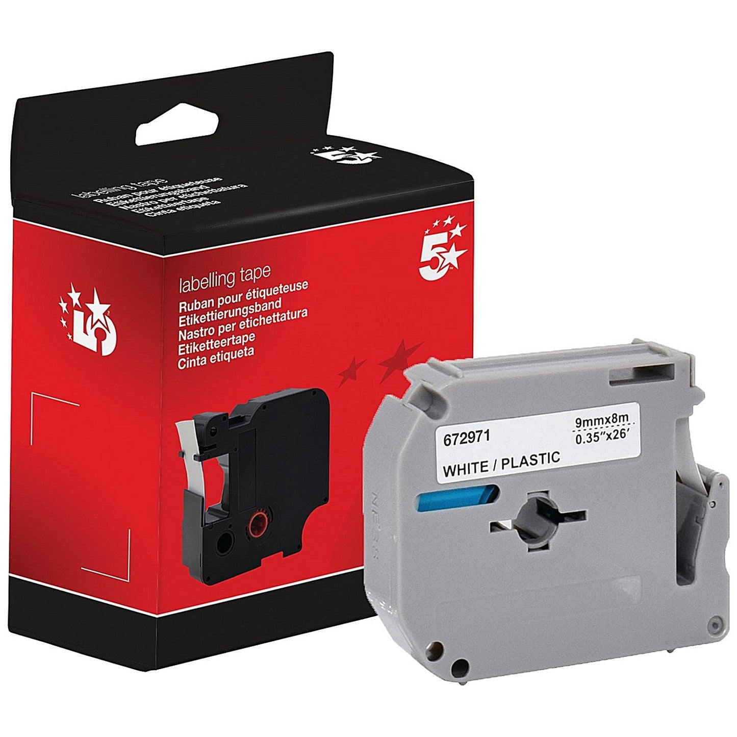 Five Star Non-OEM Replacement for Brother M-K221 Black on White 9mm x 8m FS672971