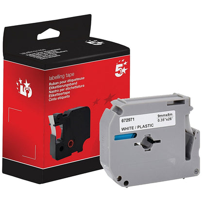 Five Star Non-OEM Replacement for Brother M-K221 Black on White 9mm x 8m FS672971