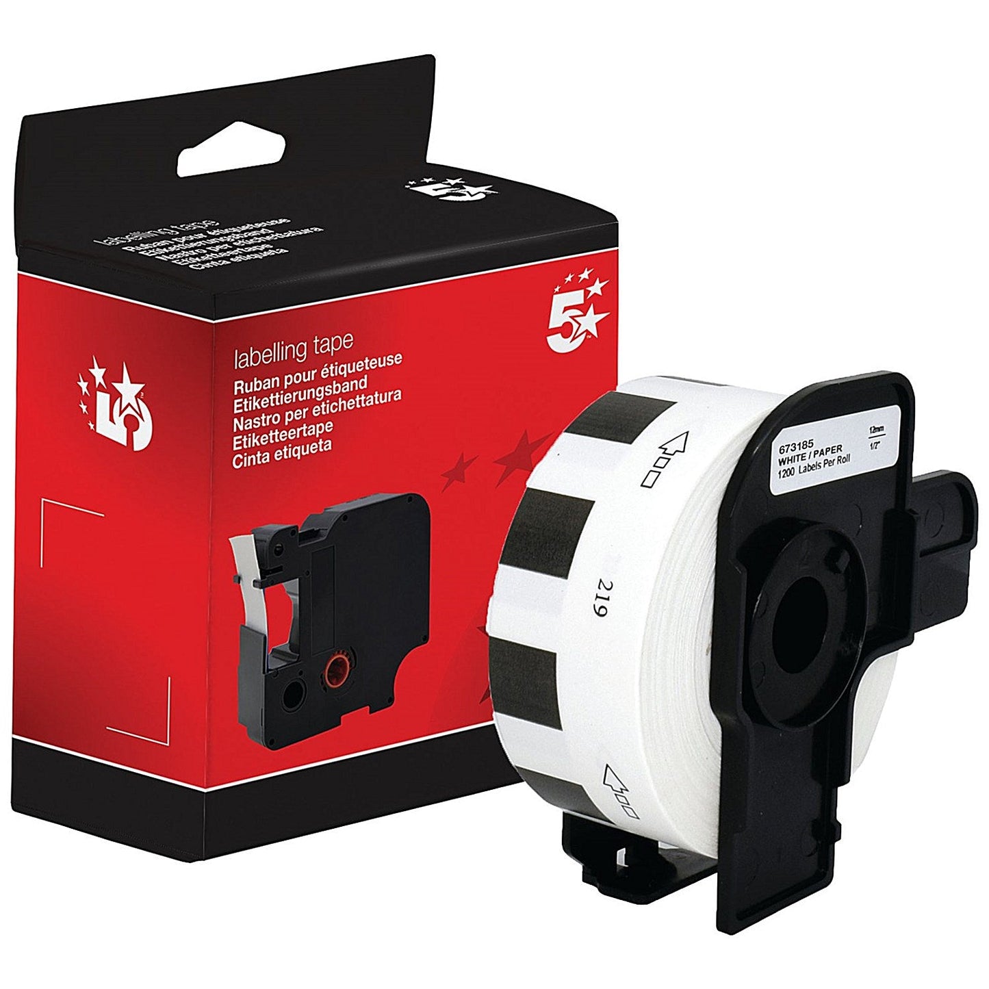 Five Star Non-OEM Replacement for Brother DK-11219 Black on White 12mm x 12mm 1200/Roll FS673185
