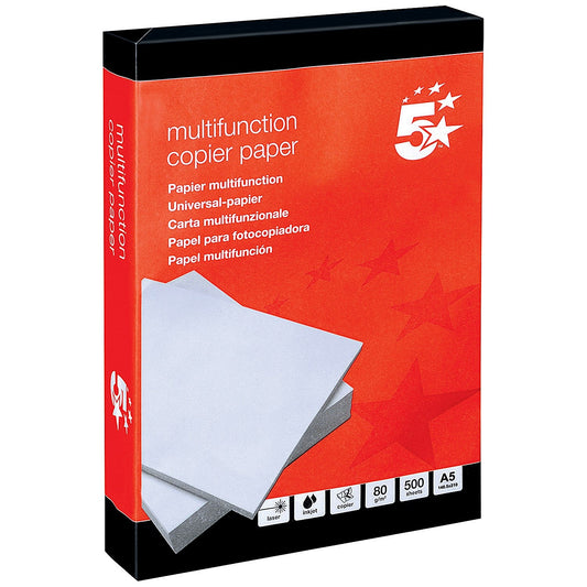 5 Star A5 Multifunctional Paper, White, 80gsm, Box (10 x 500 Sheets)