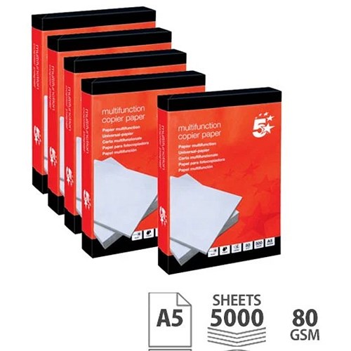 5 Star A5 Multifunctional Paper, White, 80gsm, Box (10 x 500 Sheets) Easy2Order : FS937999