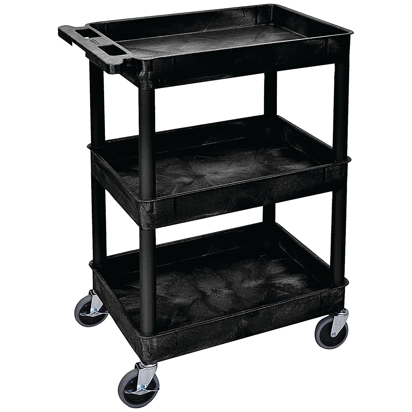 Multipurpose 3 Shelf Trolley with Uprights, Moulded Polyethylene, 150kg Capacity, Black
