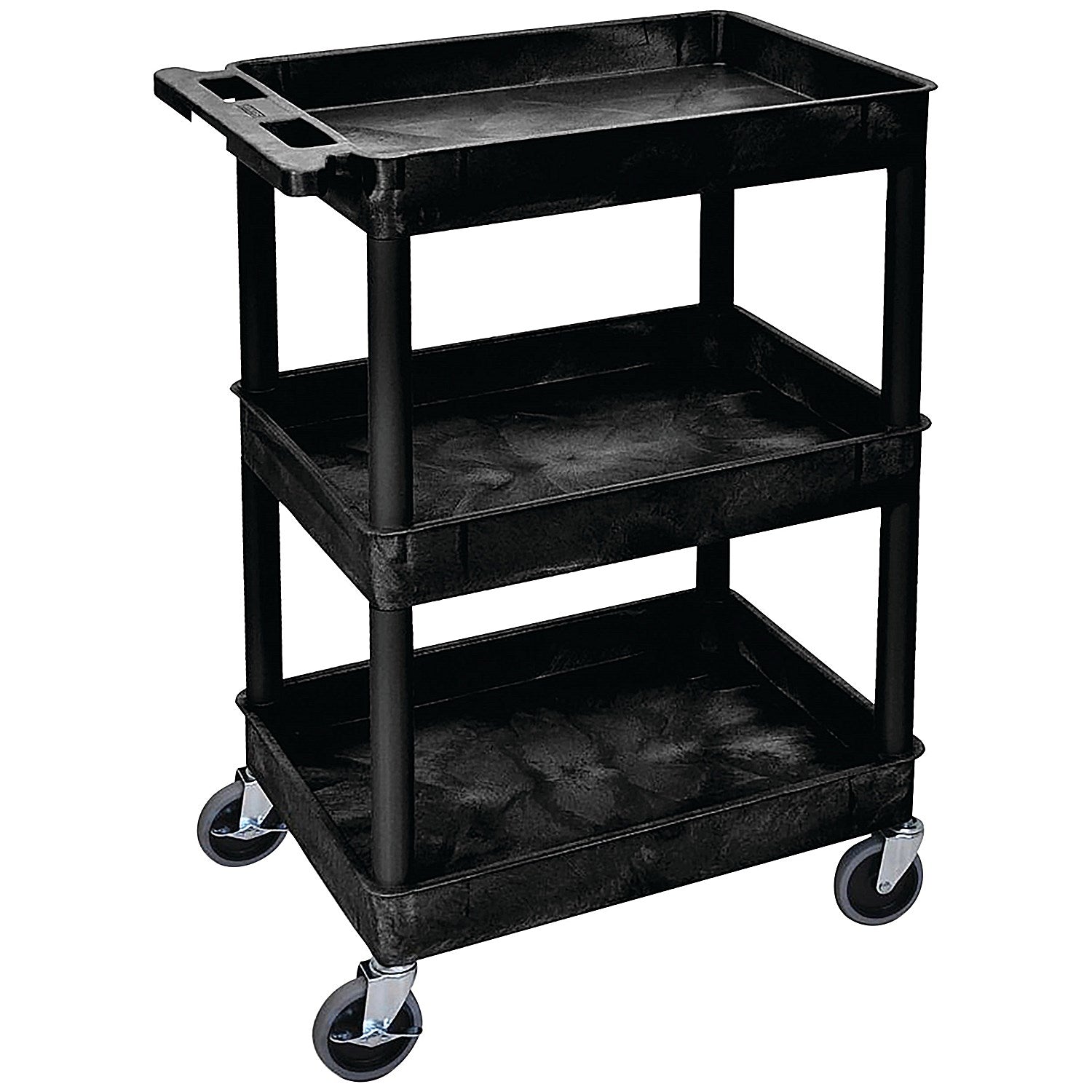 Multipurpose 3 Shelf Trolley with Uprights, Moulded Polyethylene, 150kg Capacity, Black