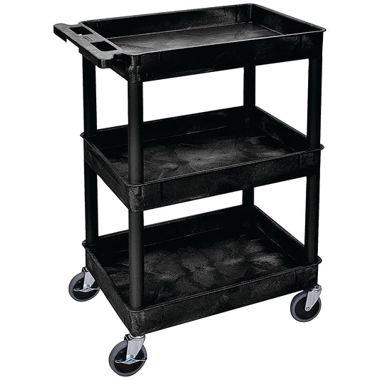 Multipurpose 3 Shelf Trolley with Uprights, Moulded Polyethylene, 150kg Capacity, Black