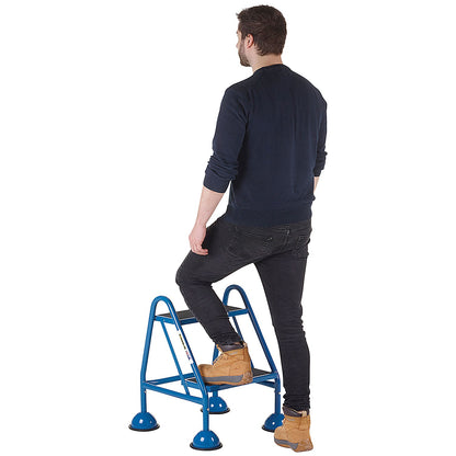 Climb-It Domed Feet Handy Step with No Handrail, 2 Tread, Blue