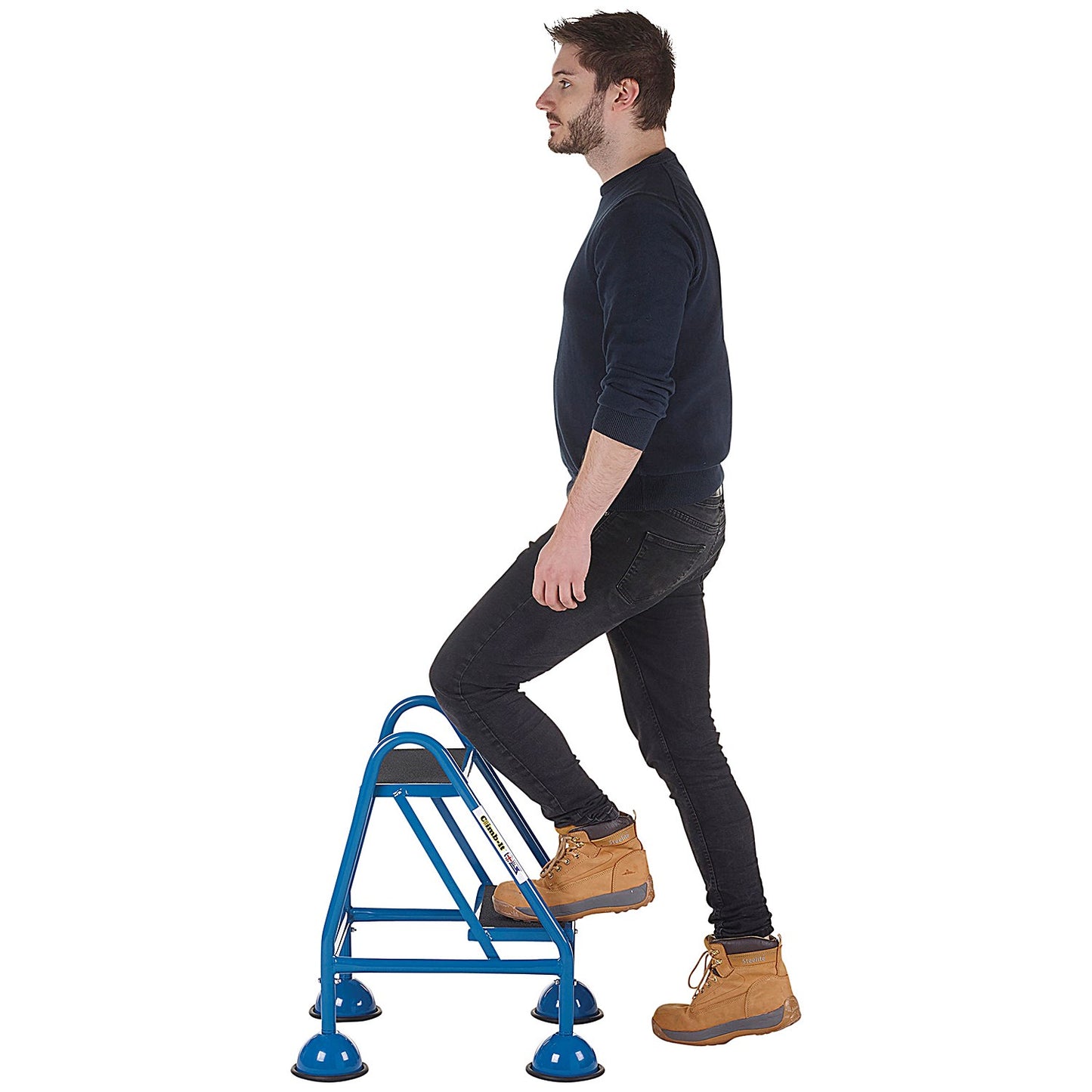 Climb-It Domed Feet Handy Step with No Handrail, 2 Tread, Blue