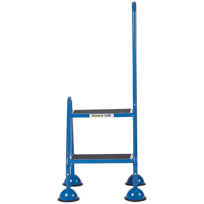 Climb-It Domed Feet Handy Step with Side Handrail, 2 Tread, Blue