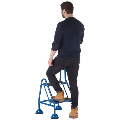 Climb-It Domed Feet Handy Step with Side Handrail, 2 Tread, Blue