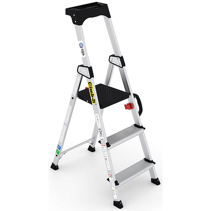 Climb-It Professional Aluminium Step Ladder with Carry Handle, 3 Tread, Silver